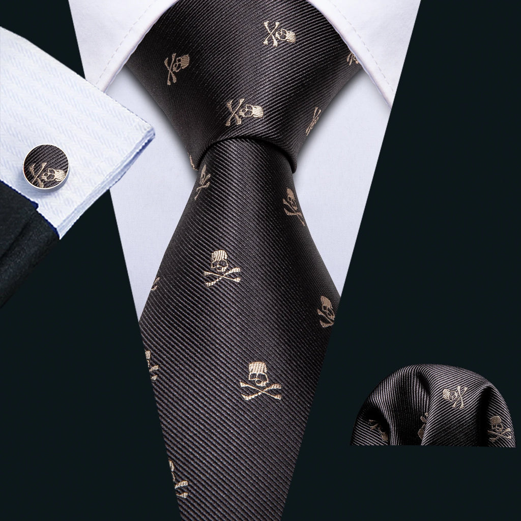 Set de Corbata Negra Elegante para Hombre con Mancuernillas y Pañuelo