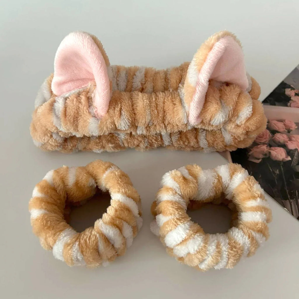 Set Spa 3 Piezas Diadema + Muñequeras Gato Leopardo