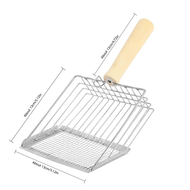 Pala de metal para arena de gatos con mango de madera