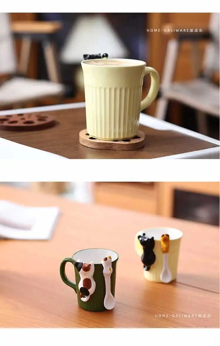 Taza de cerámica de gatito kawai