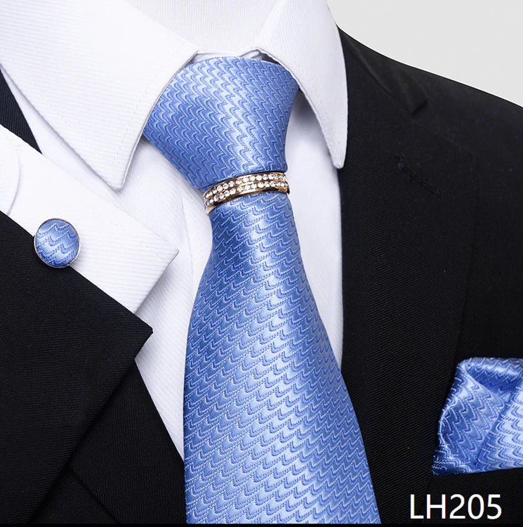 Set de Corbata Azul de Lujo para Hombre con Pañuelo y Mancuernillas