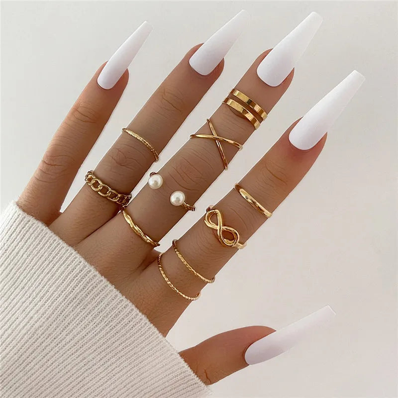 Conjunto de anillos de cristal de Color plateado para mujer