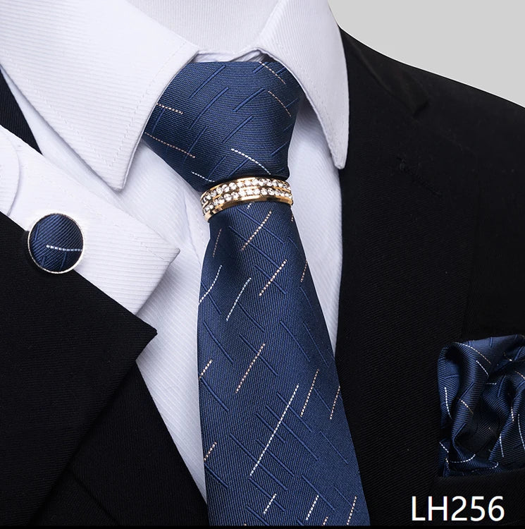 Set de Corbata Azul de Lujo para Hombre con Pañuelo y Mancuernillas