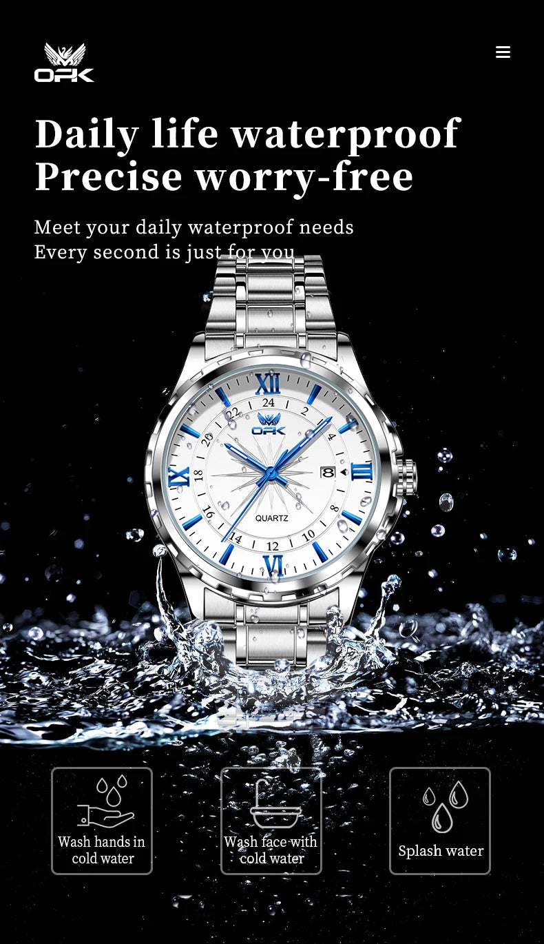 Reloj OPK para Hombre con Correa de Acero y Calendario Dual