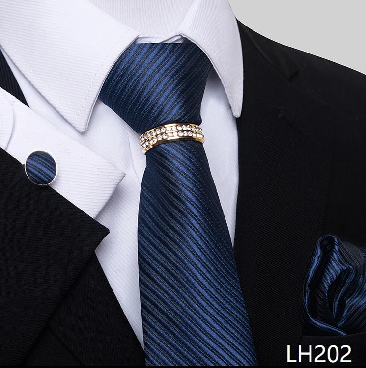 Set de Corbata Azul de Lujo para Hombre con Pañuelo y Mancuernillas