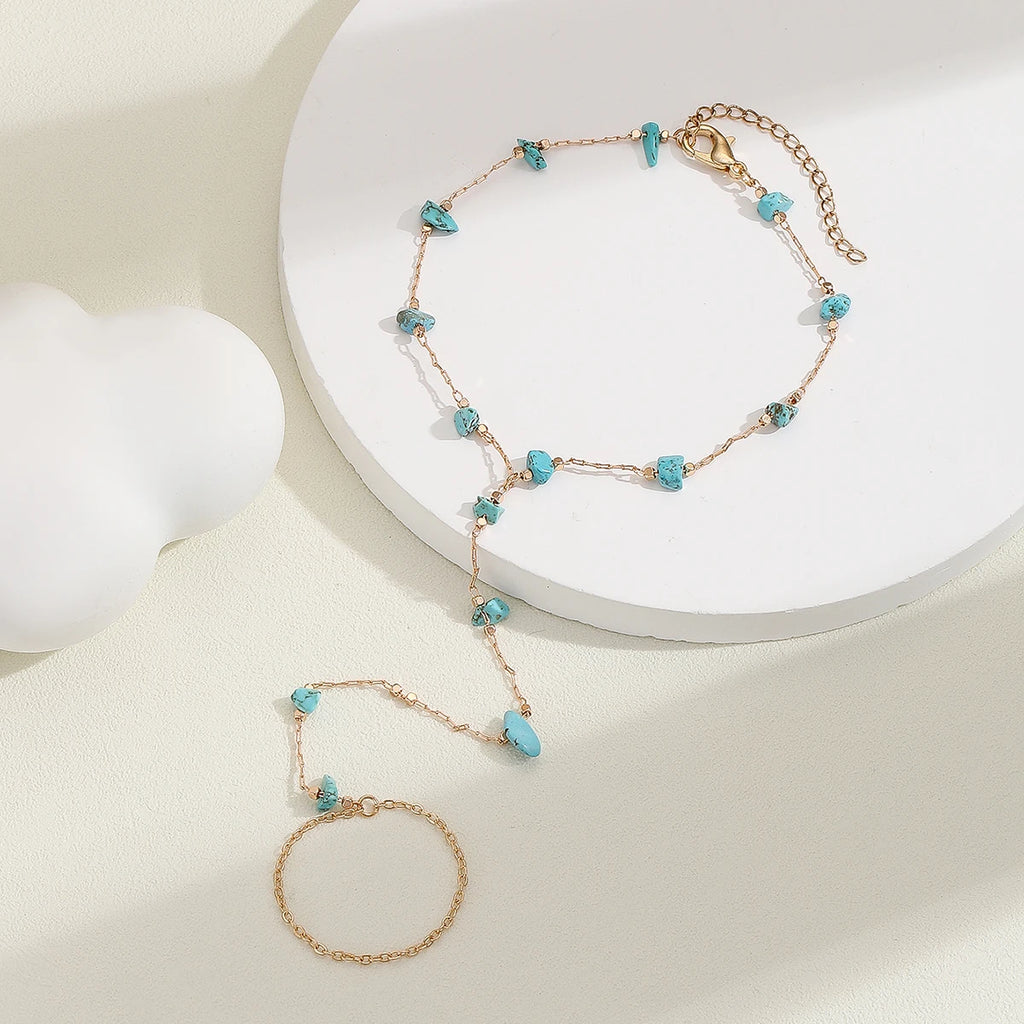 Pulsera Bohemia de Cristal Azul Vintage para Mujer
