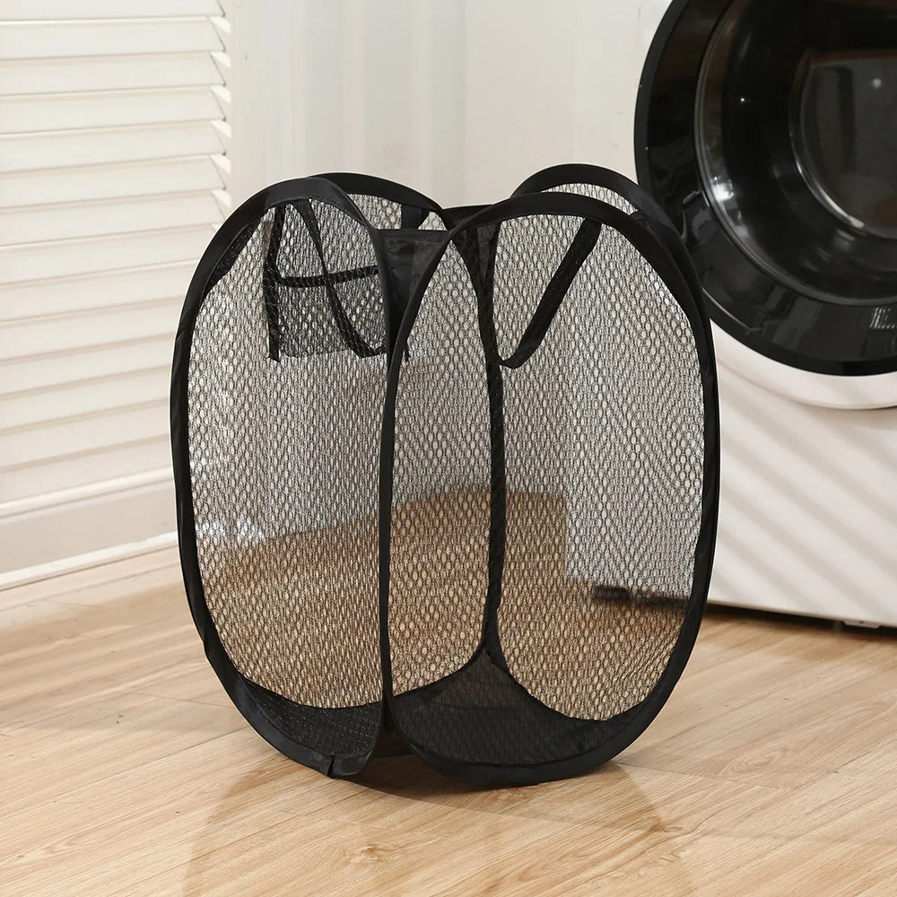 Cesta de lavandería de malla emergente plegable