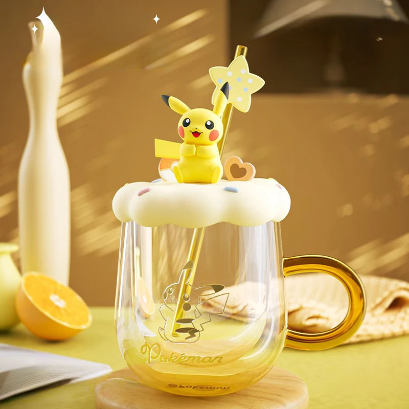 Vaso Pokémon de Cristal con Tapa y Popote Diseño Pikachu y Piplup