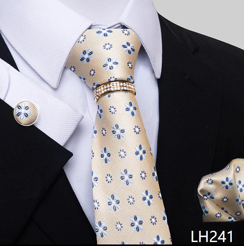 Set de Corbata Azul de Lujo para Hombre con Pañuelo y Mancuernillas