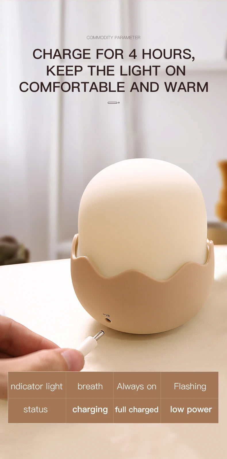 Luz Led nocturna táctil para niños, pollito kawai