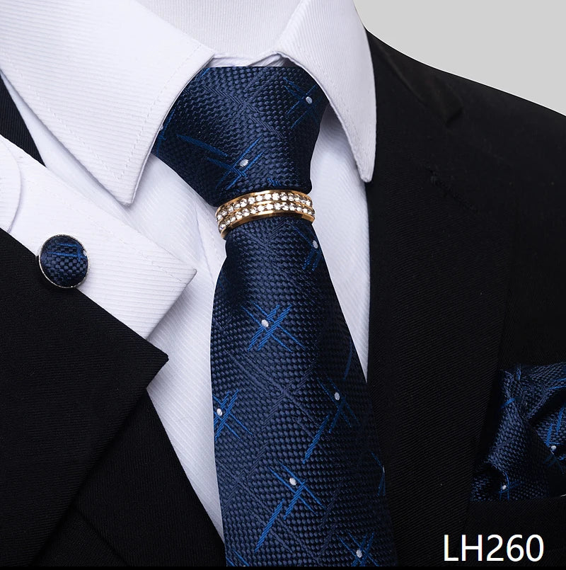 Set de Corbata Azul de Lujo para Hombre con Pañuelo y Mancuernillas