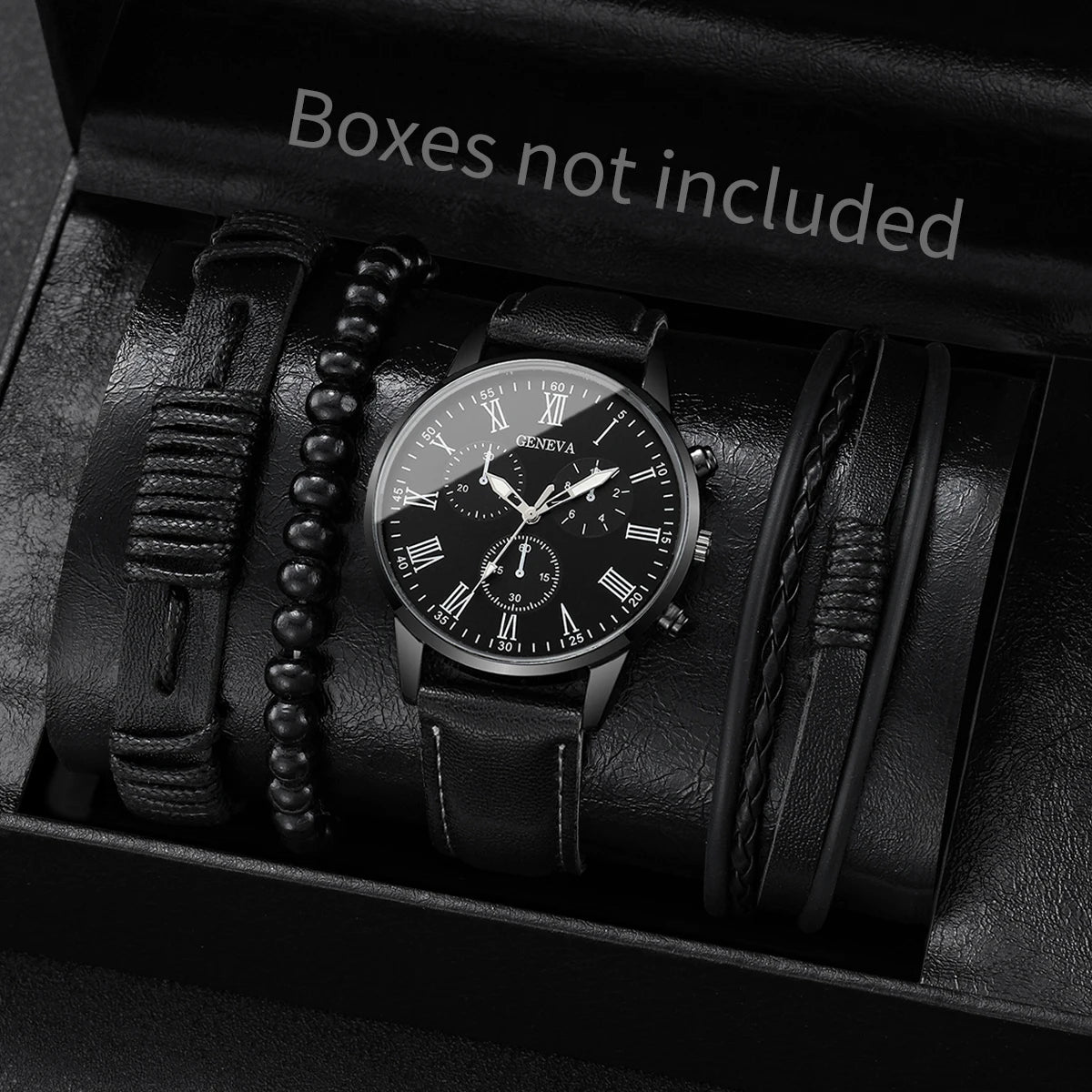 Set de Relojes para Hombre con Pulseras Vintage de Piel 4/5 Piezas