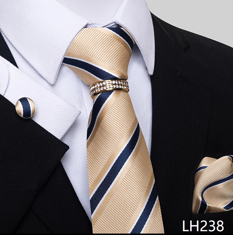 Set de Corbata Azul de Lujo para Hombre con Pañuelo y Mancuernillas