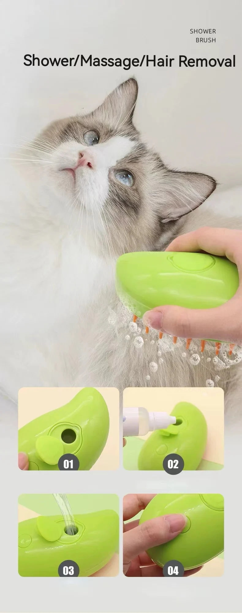 Cepillo de pelo 3 en 1 para perros y gatos, cepillo eléctrico de limpieza para mascotas