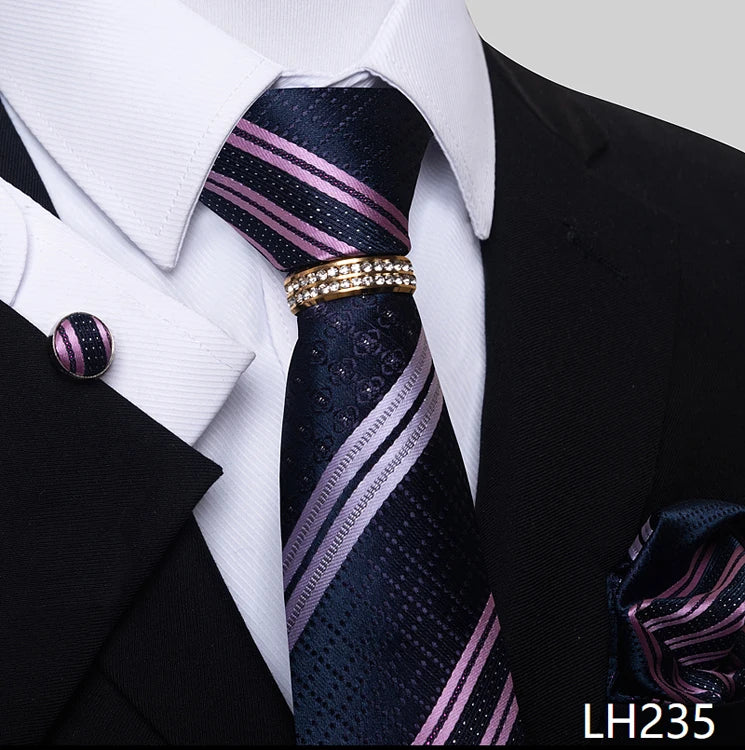 Set de Corbata Azul de Lujo para Hombre con Pañuelo y Mancuernillas