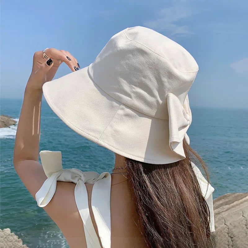 Sombrero de cubo con lazo grande para mujer,