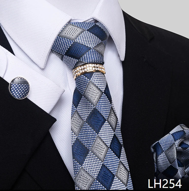 Set de Corbata Azul de Lujo para Hombre con Pañuelo y Mancuernillas