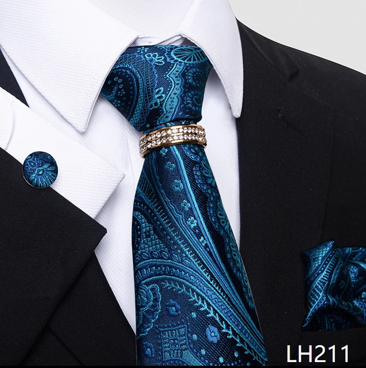 Set de Corbata Azul de Lujo para Hombre con Pañuelo y Mancuernillas