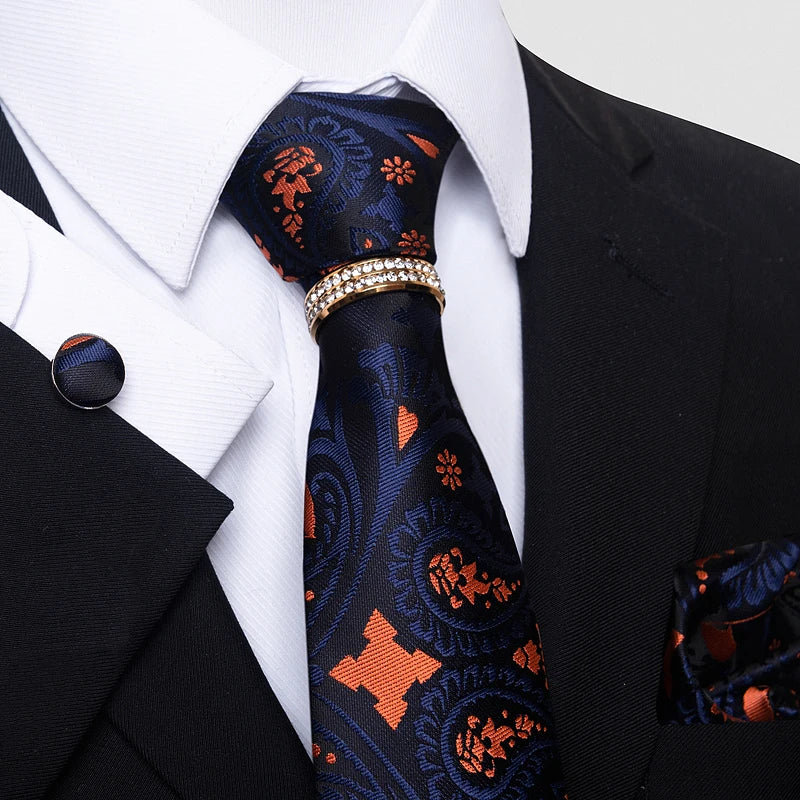 Set de Corbata Azul de Lujo para Hombre con Pañuelo y Mancuernillas