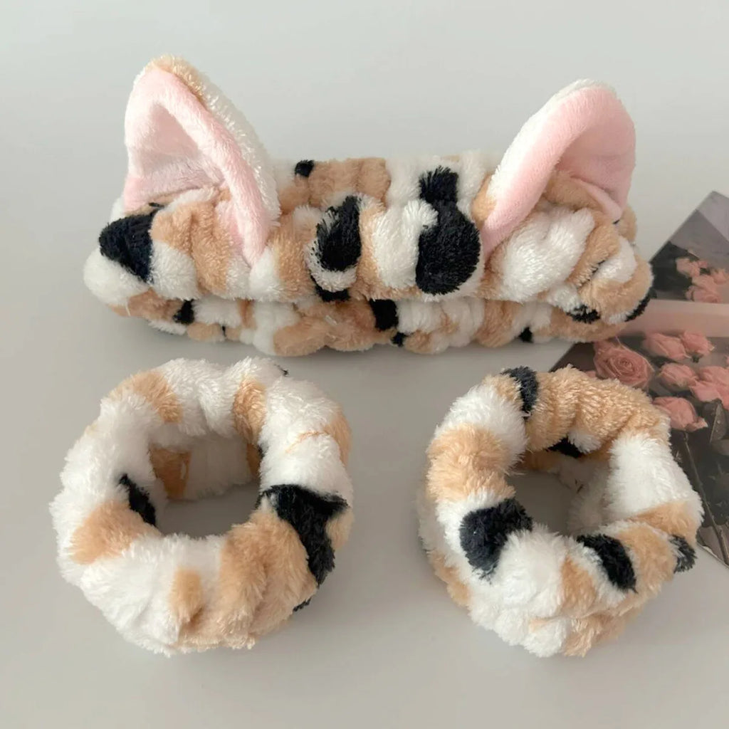 Set Spa 3 Piezas Diadema + Muñequeras Gato Leopardo