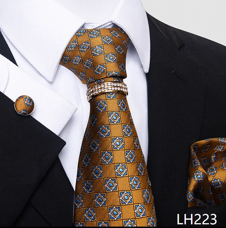 Set de Corbata Azul de Lujo para Hombre con Pañuelo y Mancuernillas