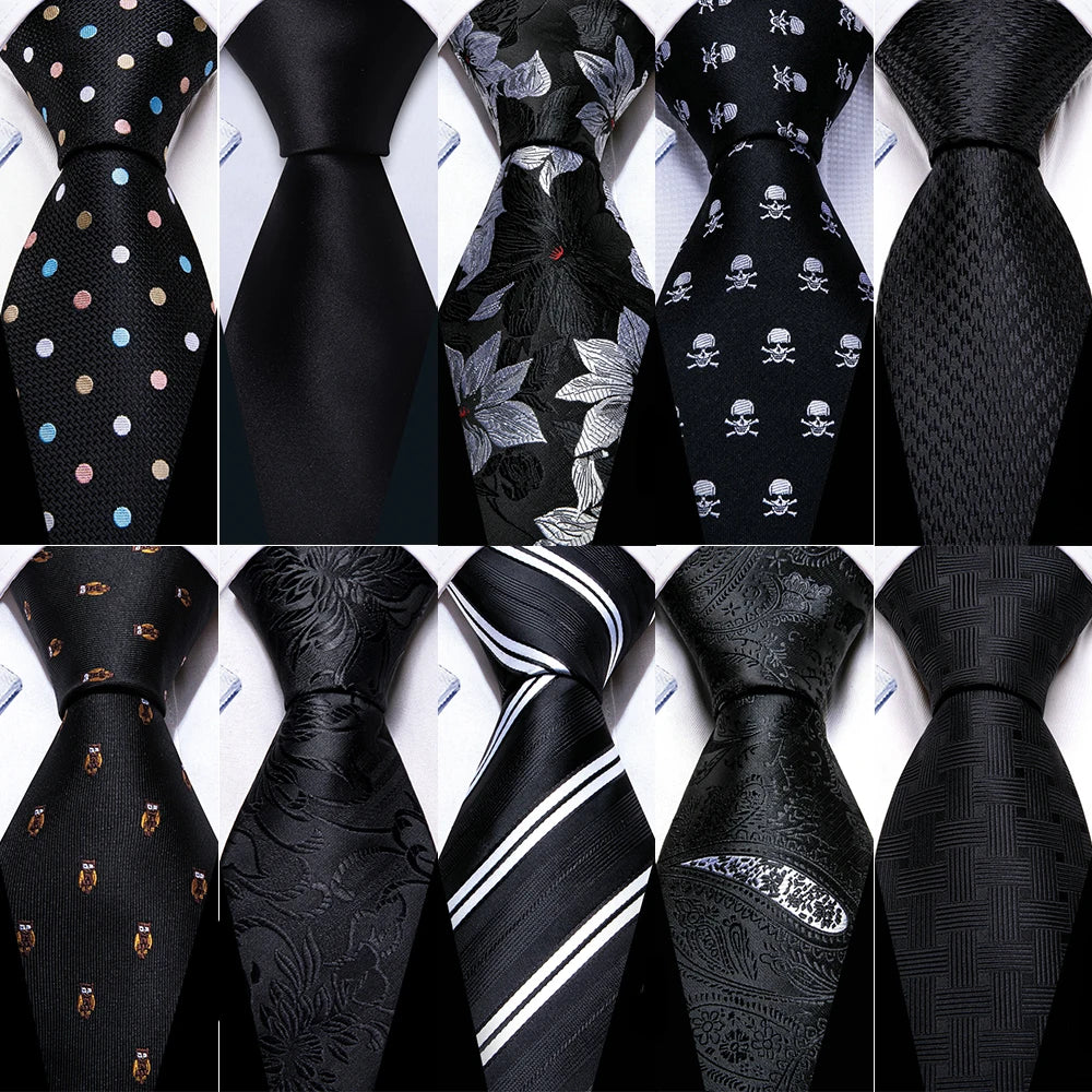 Set de Corbata Negra Elegante para Hombre con Mancuernillas y Pañuelo