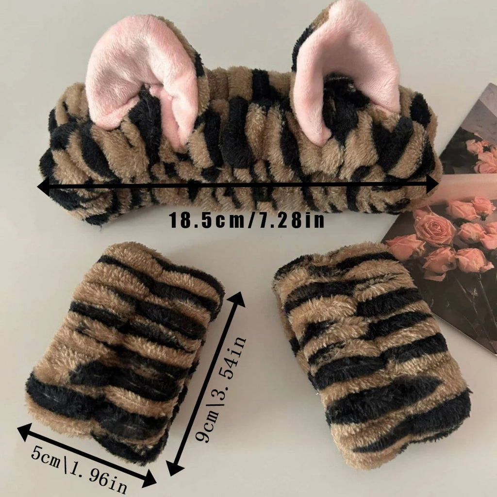 Set Spa 3 Piezas Diadema + Muñequeras Gato Leopardo