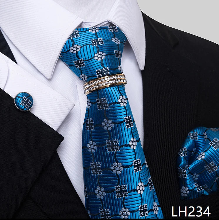 Set de Corbata Azul de Lujo para Hombre con Pañuelo y Mancuernillas