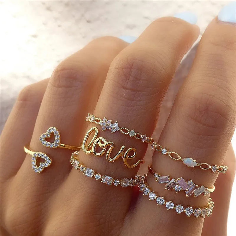 Conjunto de anillos de cristal de Color plateado para mujer