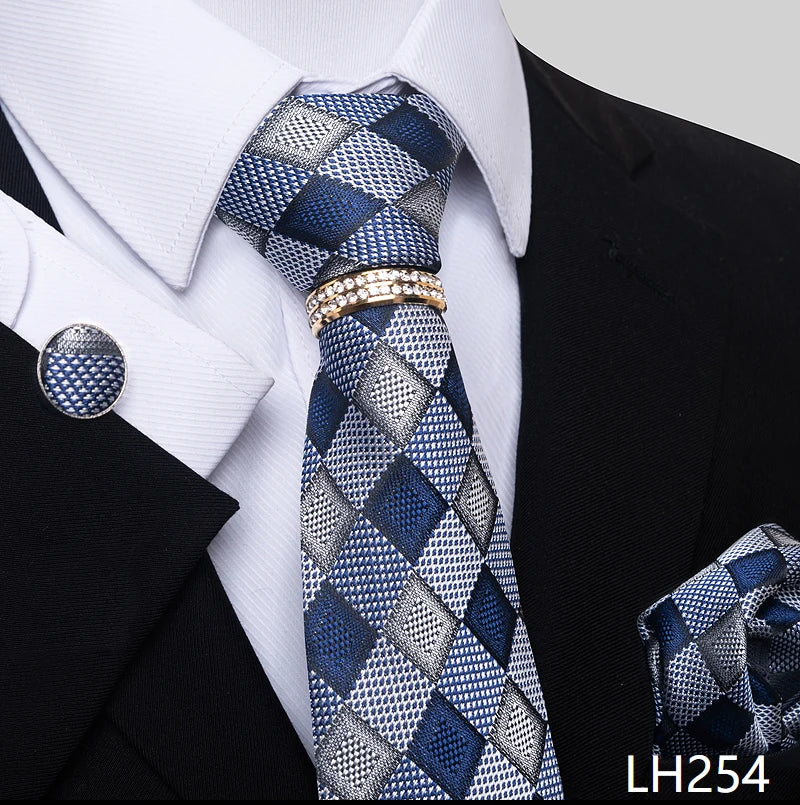 Set de Corbata Azul de Lujo para Hombre con Pañuelo y Mancuernillas