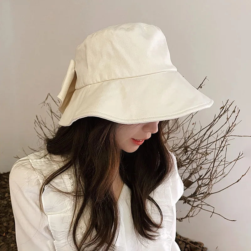 Sombrero de cubo con lazo grande para mujer,