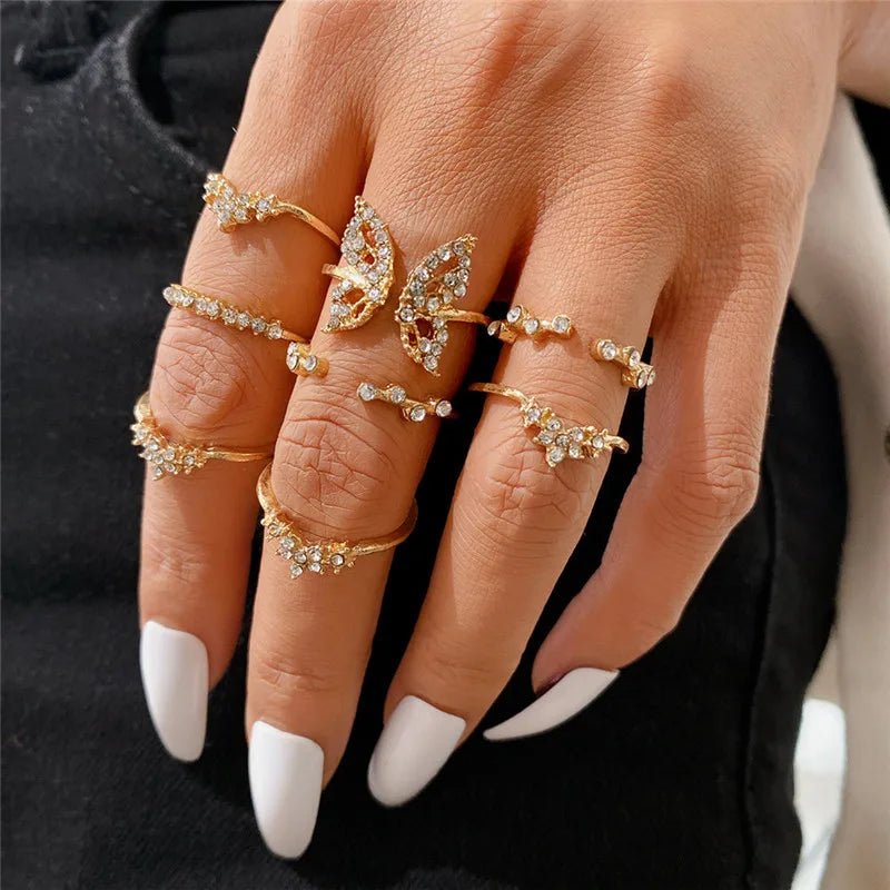 Conjunto de anillos de cristal de Color plateado para mujer