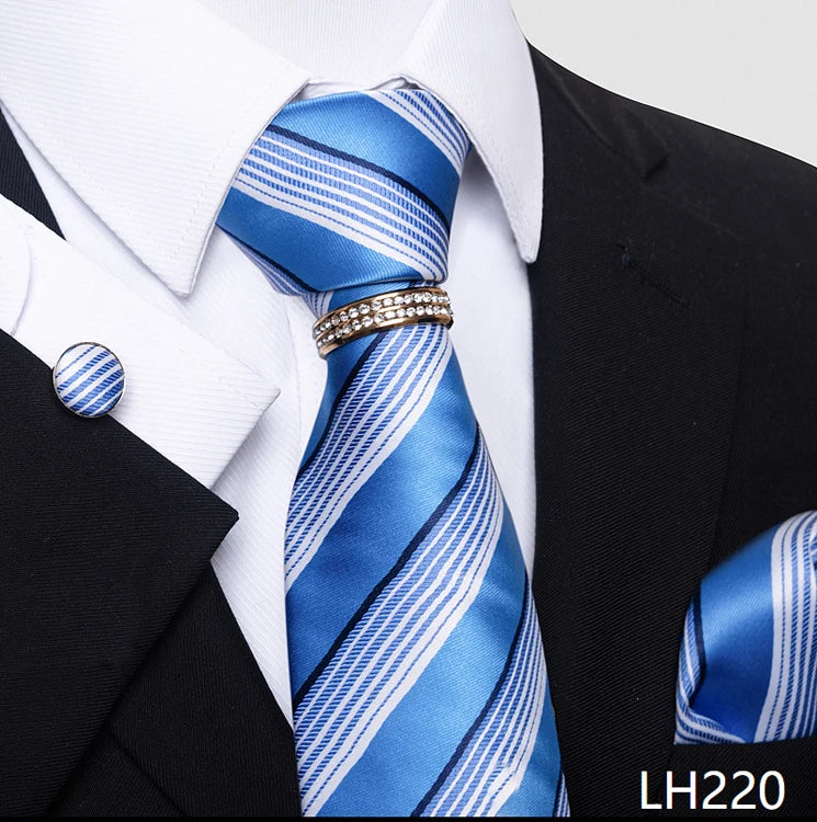 Set de Corbata Azul de Lujo para Hombre con Pañuelo y Mancuernillas