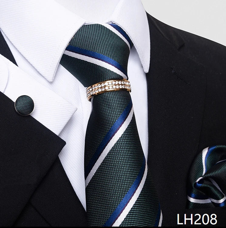 Set de Corbata Azul de Lujo para Hombre con Pañuelo y Mancuernillas