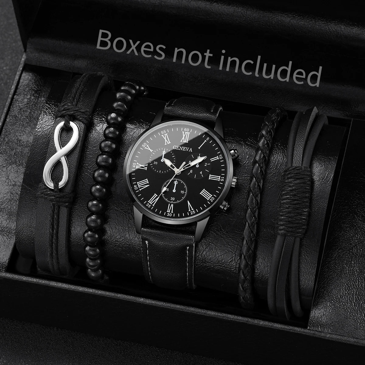 Set de Relojes para Hombre con Pulseras Vintage de Piel 4/5 Piezas