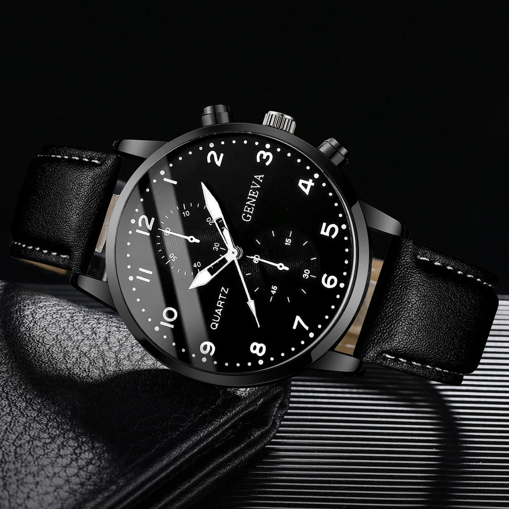 Set de Relojes para Hombre con Pulseras Vintage de Piel 4/5 Piezas