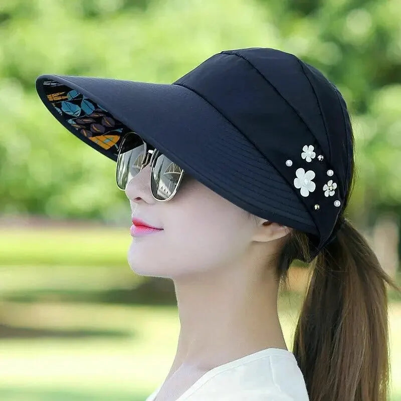 Sombrero de sol plegable de ala ancha de verano para mujer,