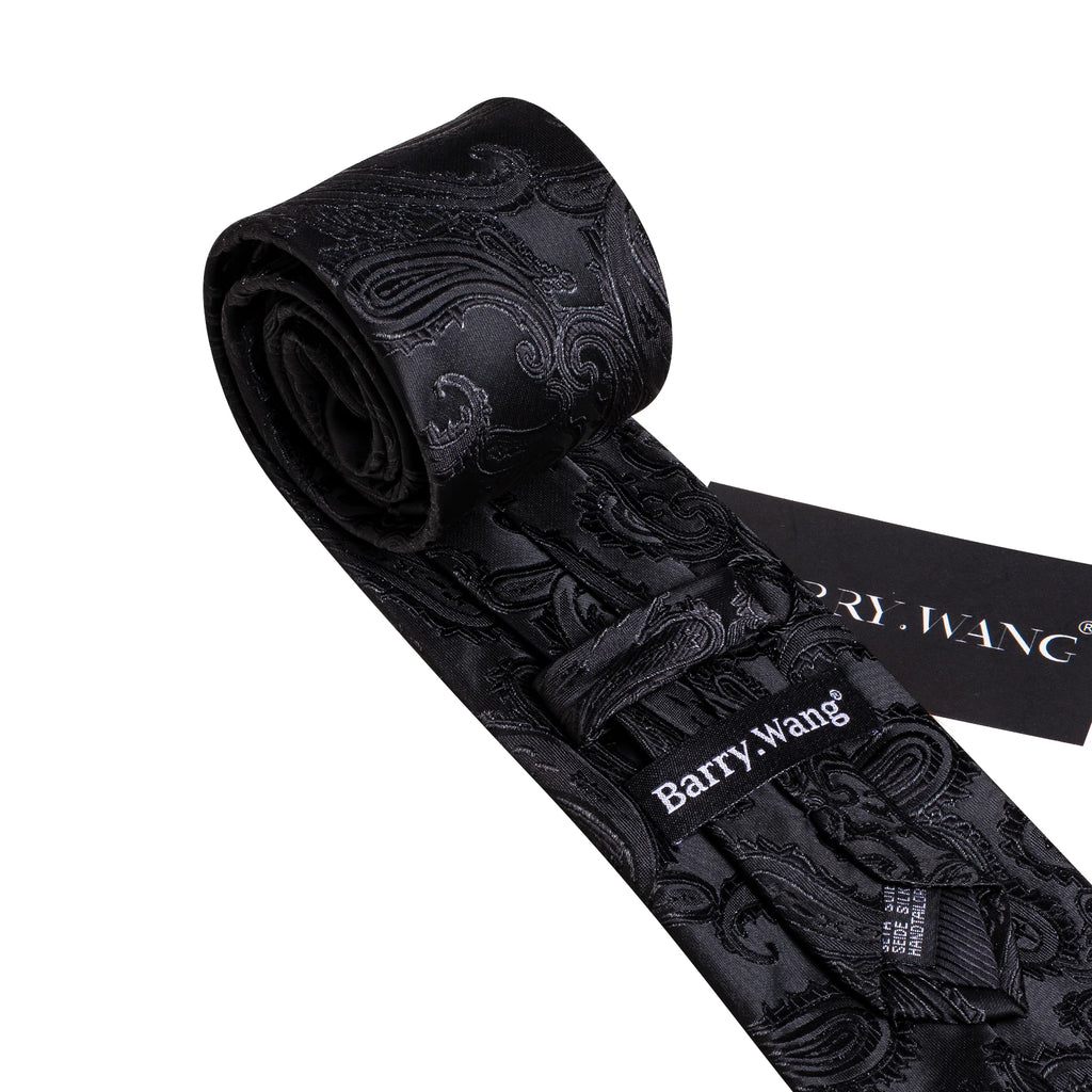 Set de Corbata Negra Elegante para Hombre con Mancuernillas y Pañuelo