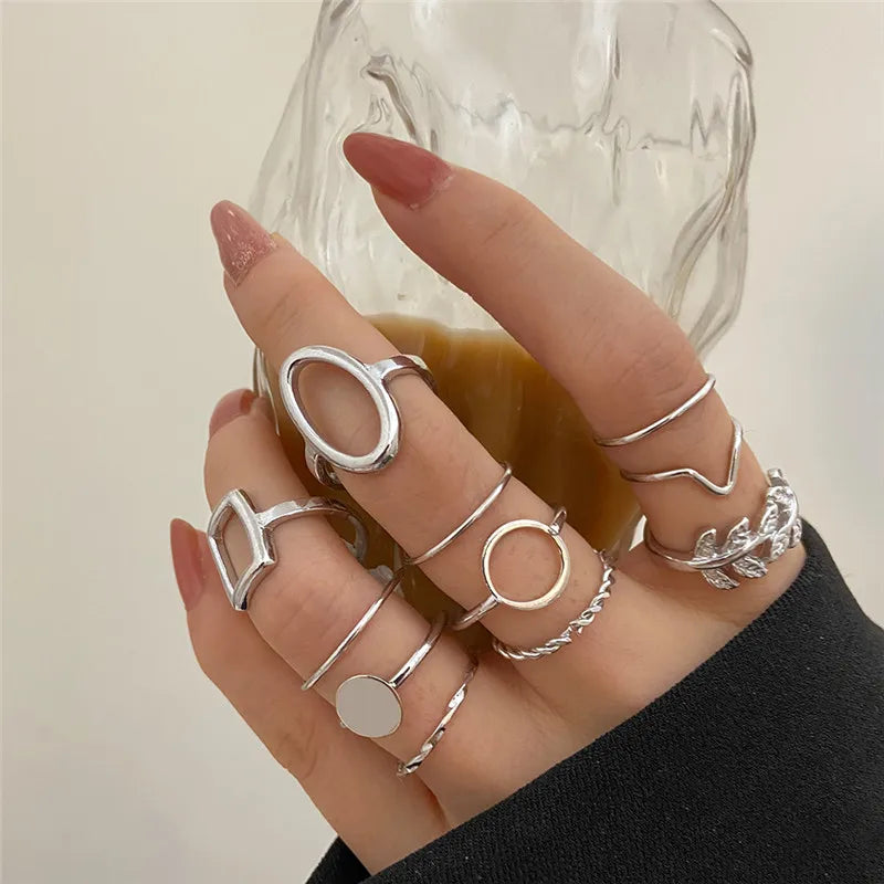 Conjunto de anillos de cristal de Color plateado para mujer