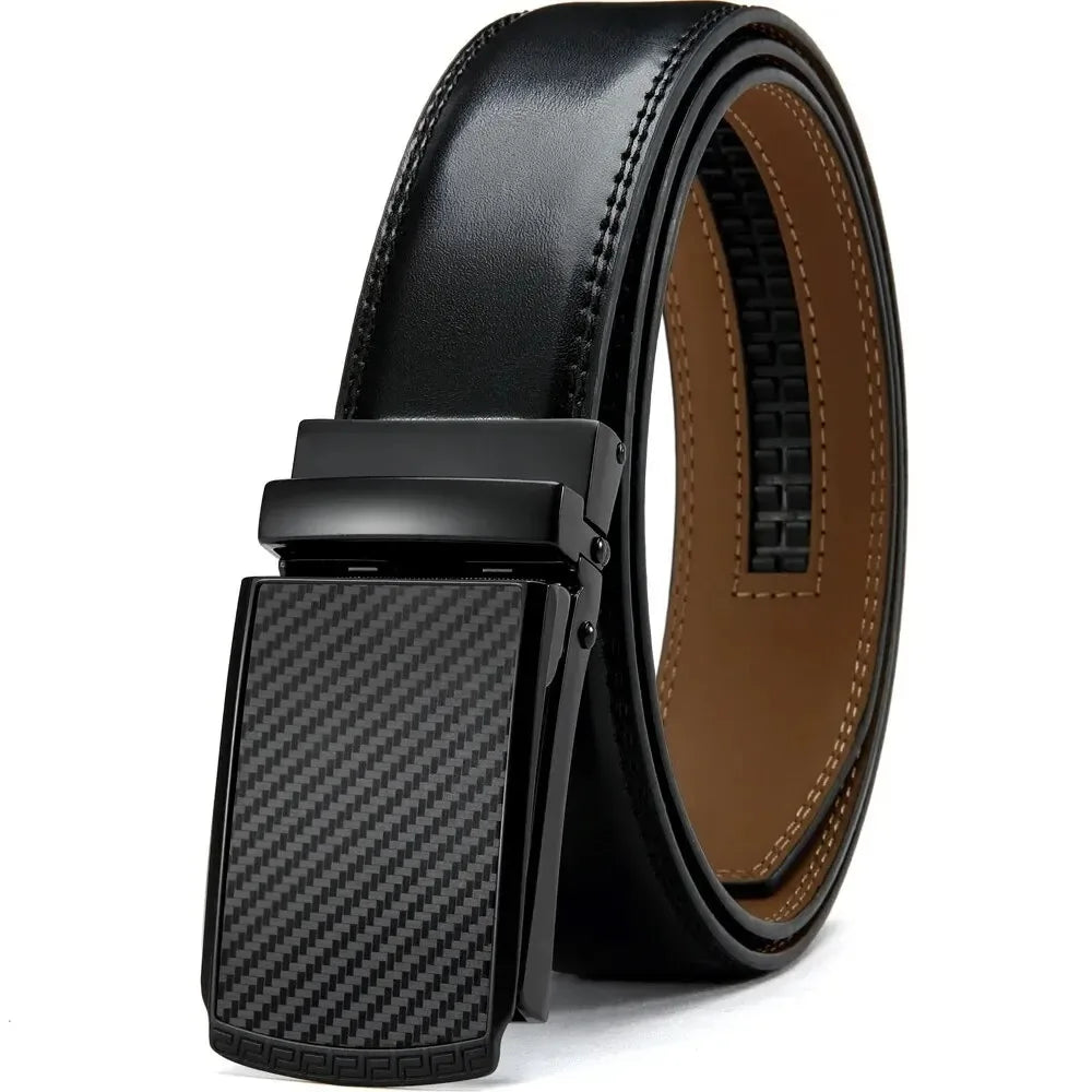 Cinturón de Piel Genuina para Hombre con Hebilla Automática Ajustable