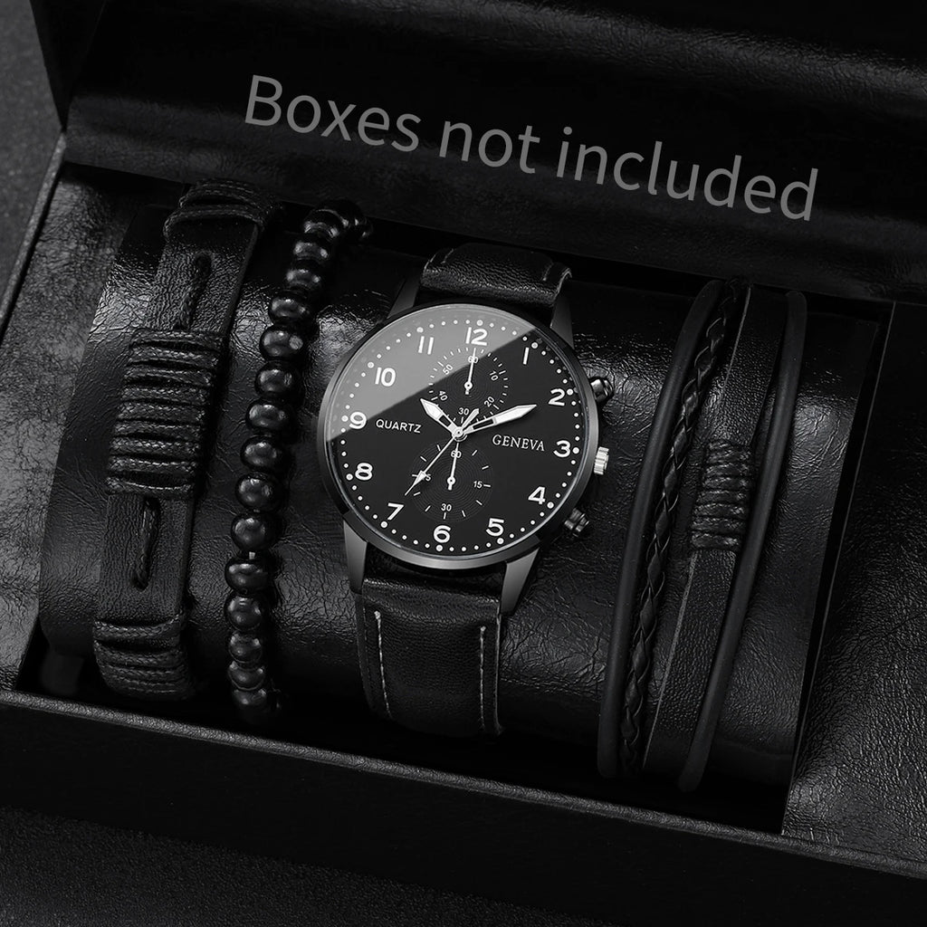 Set de Relojes para Hombre con Pulseras Vintage de Piel 4/5 Piezas