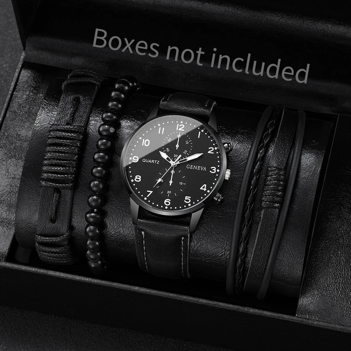 Set de Relojes para Hombre con Pulseras Vintage de Piel 4/5 Piezas