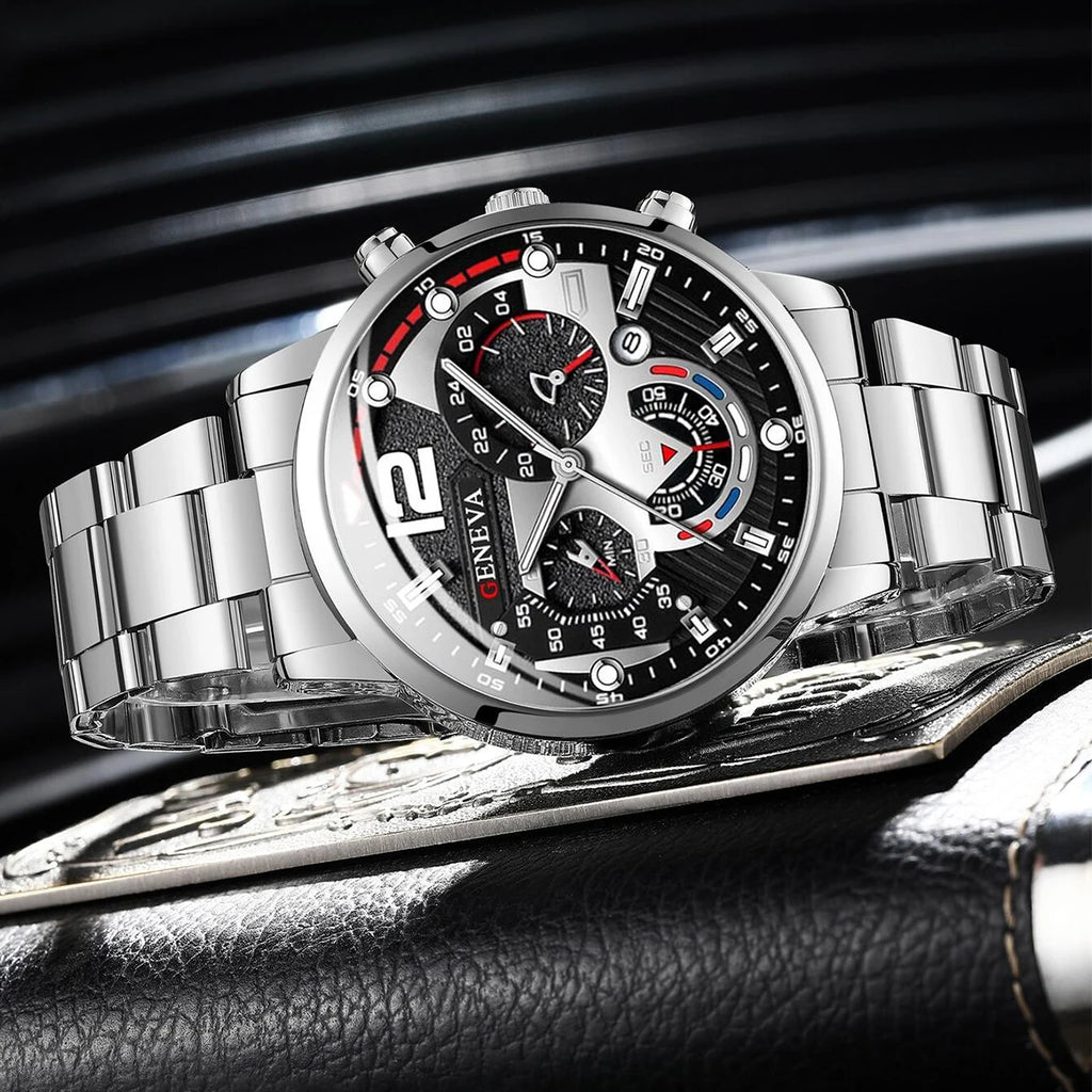 Reloj Elegante para Hombre con Correa de Acero y Calendario Quartz