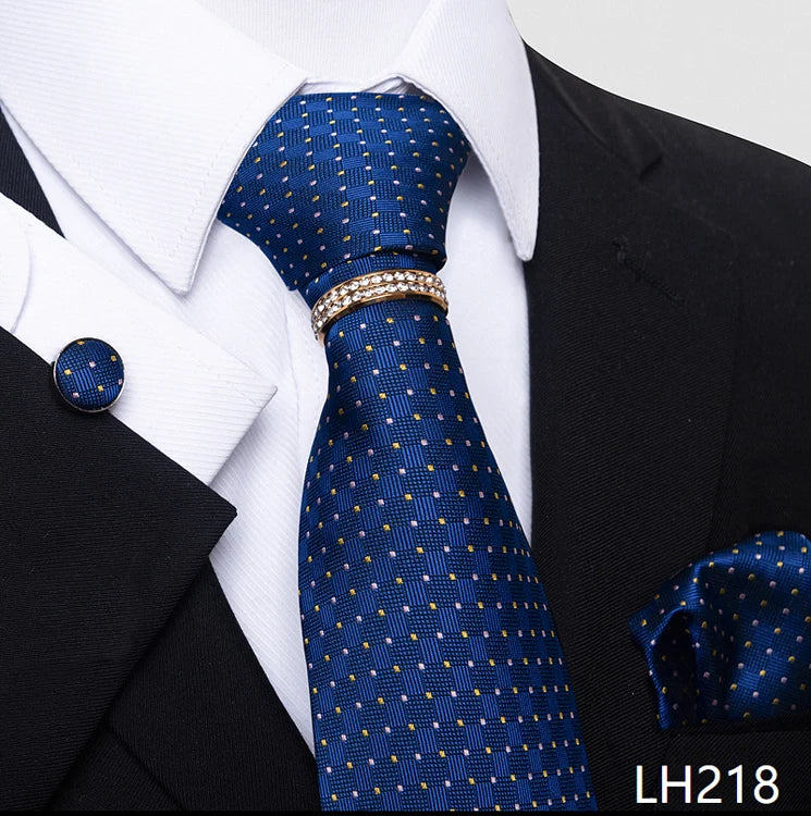 Set de Corbata Azul de Lujo para Hombre con Pañuelo y Mancuernillas