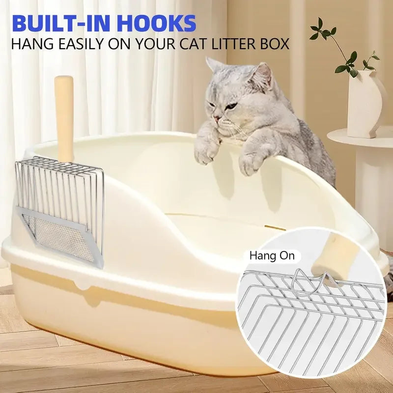 Pala de metal para arena de gatos con mango de madera