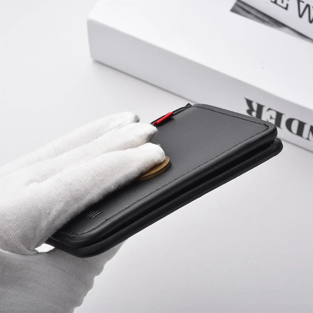 Mini billetera ultra fina de cuero, suave para tarjetas de crédito