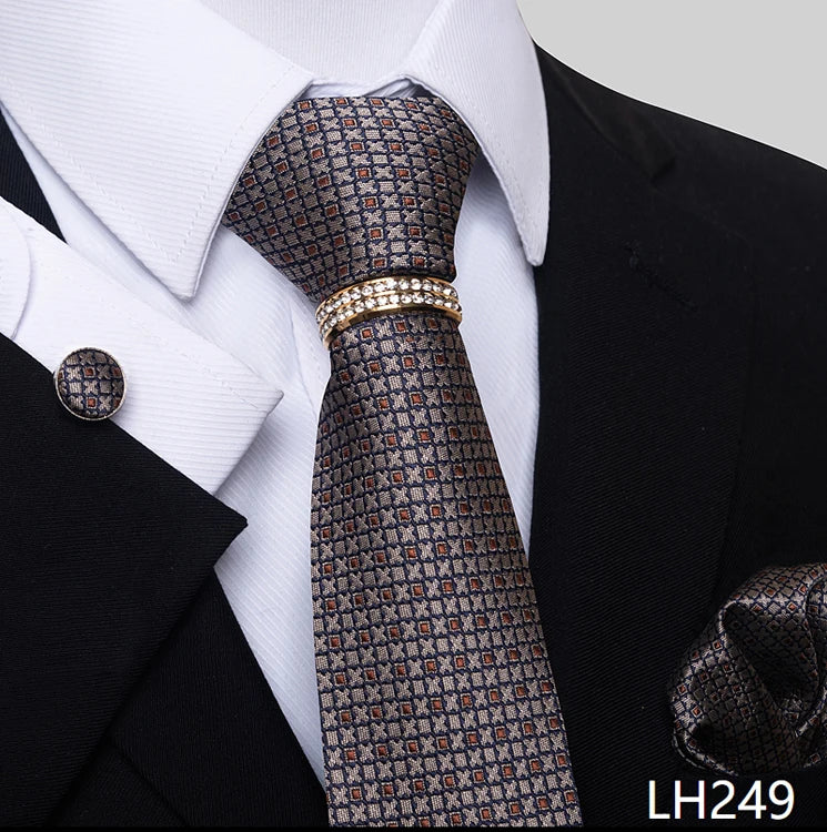 Set de Corbata Azul de Lujo para Hombre con Pañuelo y Mancuernillas