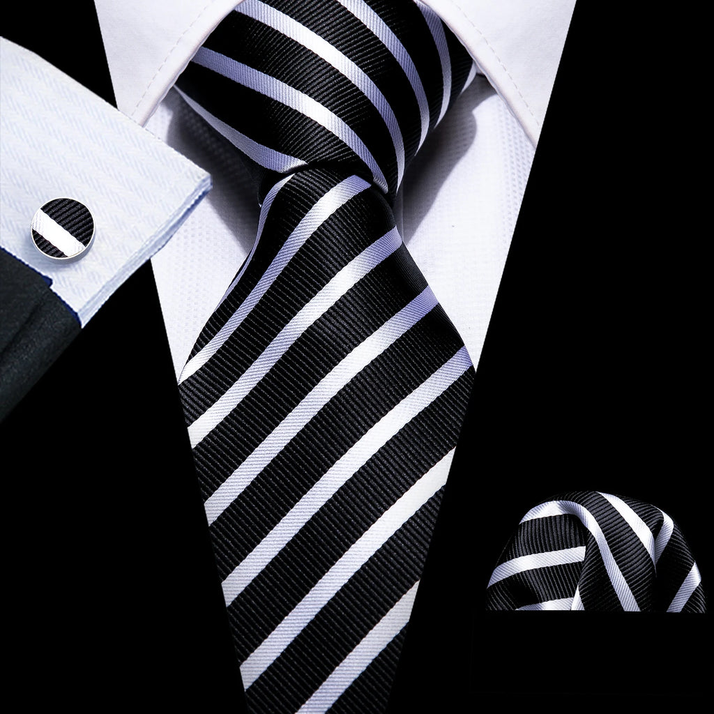 Set de Corbata Negra Elegante para Hombre con Mancuernillas y Pañuelo