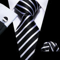 Set de Corbata Negra Elegante para Hombre con Mancuernillas y Pañuelo