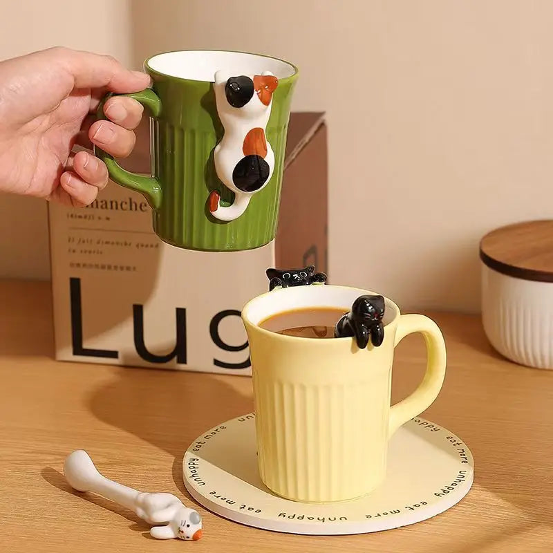 Taza de cerámica de gatito kawai